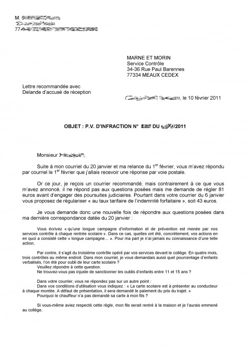 exemple de lettre contestation amende